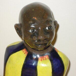 Black African Americana Male Man Figurine Sculpture Bust Clay Statue